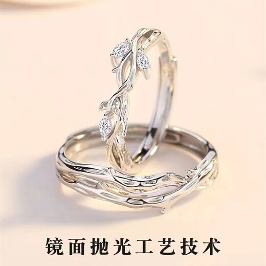 Couple's ring with thorns and twigs, a pair of open index finger rings for men and women, a pair of open index finger rings for confession and proposal, niche gifts for girlfriends and wives, rings with thorns and twigs for women, gift box, adjustable, gift for Chinese Valentine's Day, student bracelets