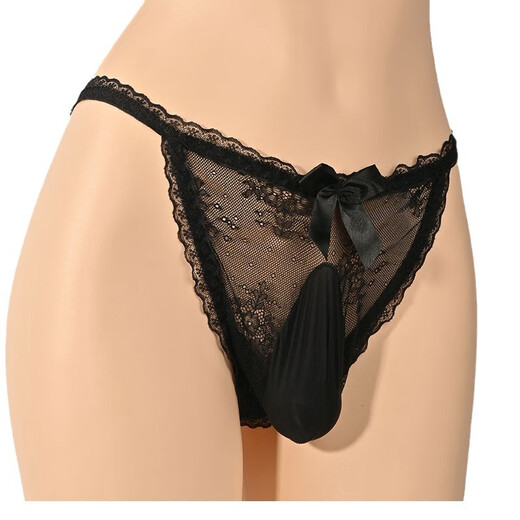 Adult products men's special men's sexy thong transparent pearl small fragrance temptation nightclub trendy men's elastic briefs men's favorite lace JK sexy underwear adult sex toys black (small fragrance) 80-150 Jin Jin equals 0.5 kg