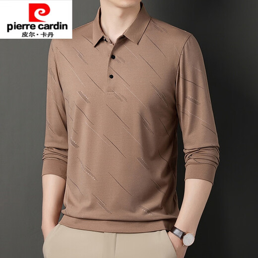 Pier Cardin high-end pure cotton long-sleeved T-shirt for men middle-aged mercerized cotton sweatshirt for men lapel thin loose T-shirt for men dad spring suit 826 Navy 165/105/M (100-120Jin [Jin equals 0.5 kg])