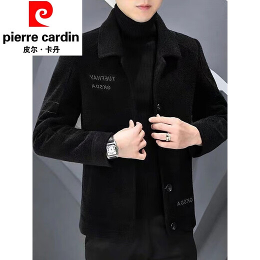 Pierre Cardin double-sided woolen woolen coat men's short autumn and winter trendy casual velvet thickened lapel jacket new khaki style velvet 12XL L 110-130Jin Jin equals 0.5 kg