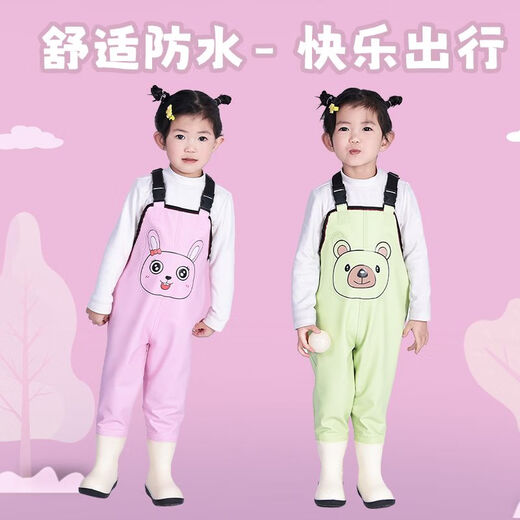 OLOEY one-piece waders for children to play in the water, kindergarten waterproof clothes for catching the sea, equipment for baby to catch fish, wading rain pants for the beach, Maca powder - bunny pocket - children's overalls 24 - shoe inner length 15cm