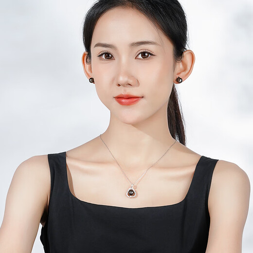Tahitian black pearl pendant S925 silver high-gloss seawater pearl necklace neck gift for girlfriend and mother B grade/black pearl 9-10mm+925 silver chain