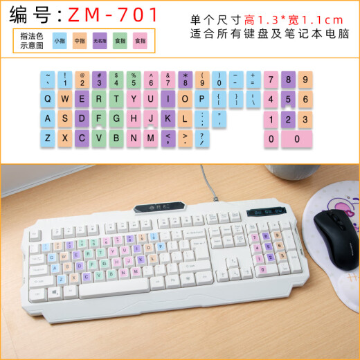Youben fitted with desktop keyboard large-font keyboard stickers universal key stickers single English letters round beginner fingering practice cute anti-wear and not falling off ZM-701 [Finger color] Square keyboard stickers [High 1.3*Width 1.1cm]