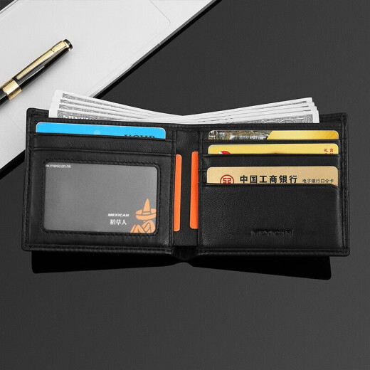 Scarecrow wallet men's sheepskin business wallet fashion large capacity short horizontal clip multi-card slot short clip gift box