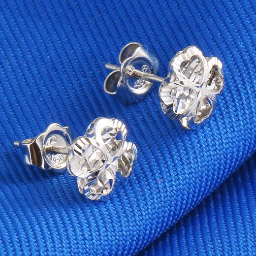 Qianying Jewelry Platinum Earrings pt950 Women's Platinum Earrings Earrings Earrings with Gold Plugs Lucky Four-Leaf Clover Hollow Heart Heart Shape Simple and Fashionable Young People Give Their Girlfriends Gifts Platinum pt950 General Goods