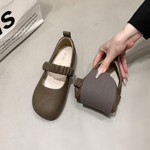 Saturday (St&Sat) Soft Sole Mary Jane Women's Single Slip-On Peas Flat Shoes Women's Shoes SSC111022D Camel 39