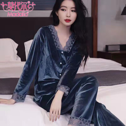 Modal gold velvet pajamas for women in spring and autumn sexy lace lace long sleeve trousers thin velvet winter home clothing two-piece set -9923 rose red M (80-100Jin [Jin equals 0.5 kg])