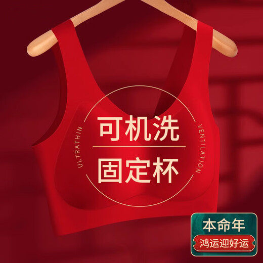Langsha underwear women's big red zodiac year underwear set seamless push-up anti-sagging no steel ring red bra