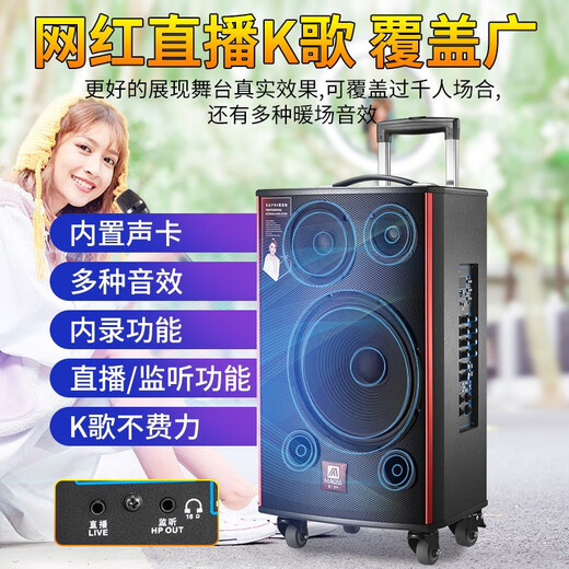 MALONE Outdoor Heavy Bass Internet Celebrity Live Broadcast Karaoke Mobile Trolley Square Dance Speaker High Power Portable Wireless Bluetooth Speaker M150 15-inch Lithium Battery + 2 Microphones + Gift