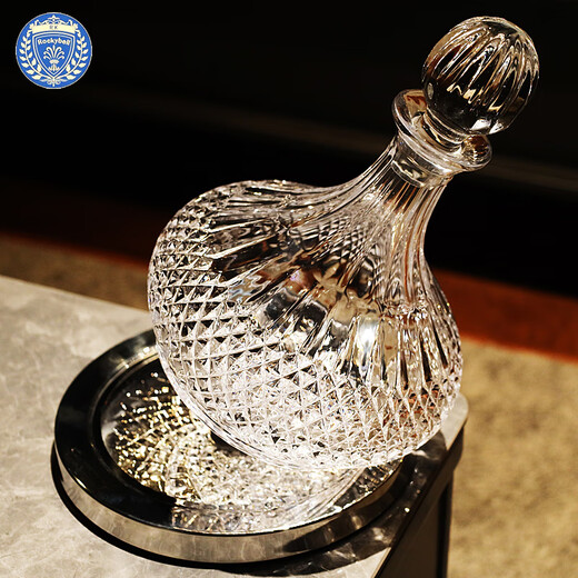 XiangxingROCK high-end light luxury crystal glass with lid red wine decanter pot pouring wine decanter ornaments diamond pattern-decanter simple package 1200ml
