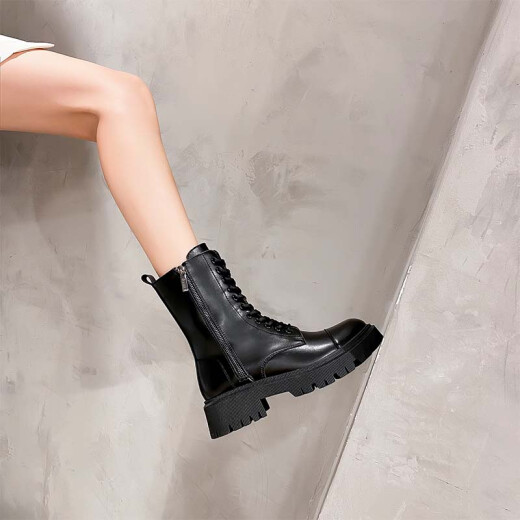 ACESC Martin boots for women 2020 autumn thin British style women's boots thick sole side zipper short boots ins trendy motorcycle boots YAQJE black = 11 holes scratch-resistant version 38