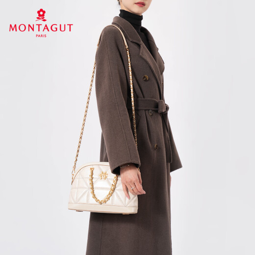 梦特娇（MONTAGUT）女包冬季新款链条包手提小包贝壳包羊皮轻奢单肩斜挎包 椰奶白
