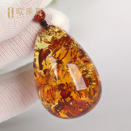 Ouchini Flower Amber Pendant Women's Natural Amber Explosive Lanyard Water Drop Shape Pendant Pendant for Chinese Valentine's Day Gift 10-12g