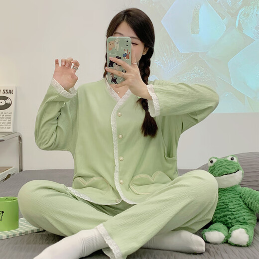 Qiao Yumeng confinement clothes for winter cotton postpartum breastfeeding large size pregnant women pajamas for women spring and autumn style two-piece summer suit for pregnancy confinement v6628 cotton cardigan rabbit suit XL recommended 120-140Jin [Jin equals 0.5 kg] wear