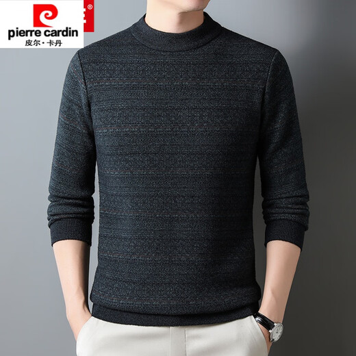 Pier Cardin pure sweater men's thickened winter new middle-aged half-high neck striped sweater warm knitted sweater autumn clothes 15832 camel color 165/M suggests 100-115Jin [Jin equals 0.5 kg]
