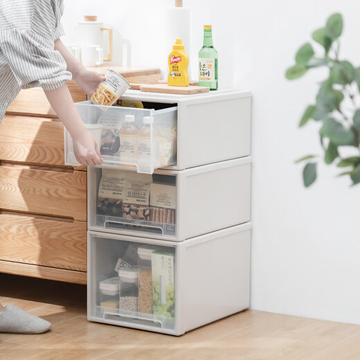 科至途收纳抽屉式收纳箱塑料柜子家用内衣储物衣物整理箱衣服收纳盒 E3030加厚加锁（深47宽30高30） 单个（米白色）