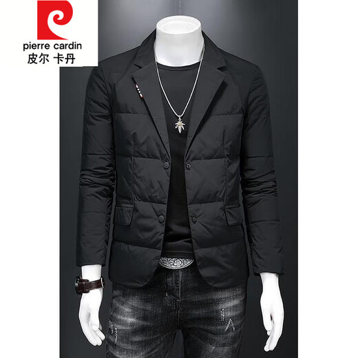 Pierre Cardin autumn and winter new suit collar cotton jacket men's trendy slim youth suit casual warm cotton jacket black M recommended 80-110Jin Jin equals 0.5 kg