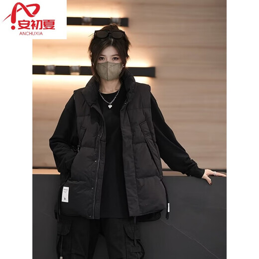 An Chuxia otoño e invierno nueva ropa exterior cálida chaqueta de algodón sin mangas chaleco de algodón de color sólido retro americano para hombres y mujeres albaricoque L