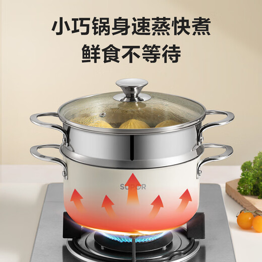 SUPOR 304 stainless steel double-layer steamer double-bottom gas induction cooker steamer 22cm white EZ22SAS01-W