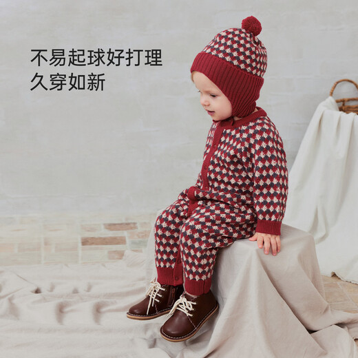 Babylove infant knitted jumpsuit autumn and winter wool warm long-sleeved rompers retro literary French New Year clothes