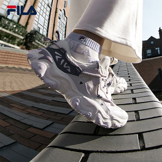 FILA official women's shoes dad shoes sneakers new cat claw shoes 5th generation retro casual shoes milk white/romantic purple-GO 37.5