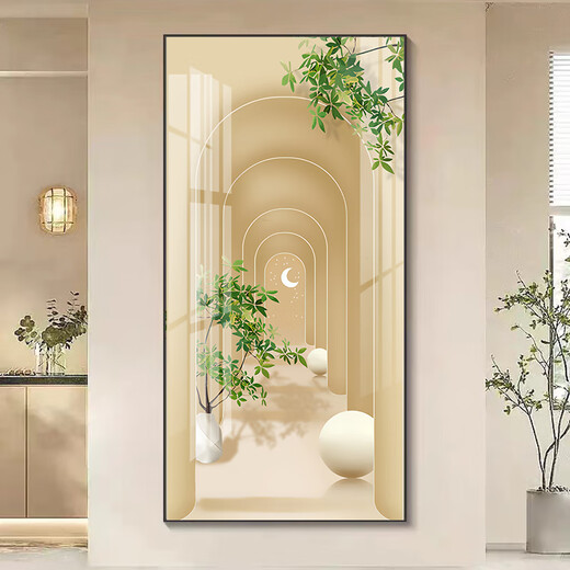 Wal-Patio Nordic Veranda Dekorative Malerei Grüne Pflanzen Korridor Gang Hängende Malerei Sahne Style Wohnzimmer Eingangstür Vertikaler Wandbildkristallporzellan Gemälde 844-2 80*160 Gold Rahmen/Kristallporzellanmalerei