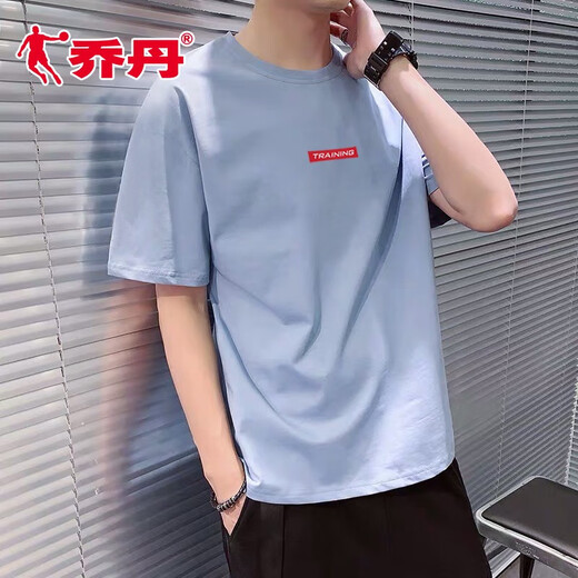 Jordan T-shirt à manches courtes pour hommes Coton Pure Pure Coton respirant à manches à manches à manches Tops de fitness Vêtements de sport Men à manches courtes 1349 Hydrogène Blue-Letter (coton pur) S