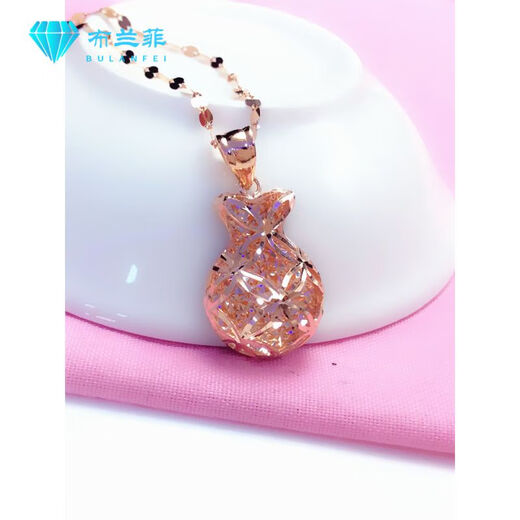 Xinheming shiny zircon money bag purple gold necklace women's pendant fashion shiny gold-plated money bag pendant rose gold gourd necklace-40+5CM