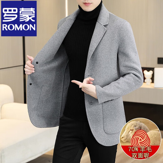 ROMON double-sided woolen woolen coat men's woolen suit jacket autumn and winter warm young and middle-aged woolen woolen coat men 88001A Khaki (70 wool) XL 135~150Jin Jin equals 0.5 kg