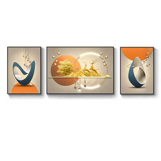 感画客厅装饰画沙发背景墙挂画2025新款轻奢高级感墙画福禄高档墙壁画 JD15850 左右30*40中间60*40 水晶画ps黑框【光面】