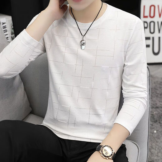 
Taranto base shirt for men's autumn and winter inner wear fashionable 2023 new Chinese style long-sleeved T-shirt for men's spring and autumn ice silk cotton round neck trendy white horizontal lines round neck long sleeves 1518 M 80-Jin [Jin equals 0.5 kg] wear