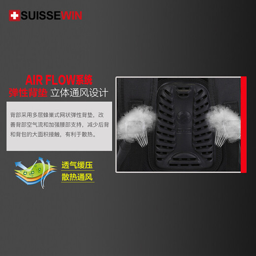 SUISSEWIN瑞士军士刀双肩包男祥兴箱包商务背包学生书包通勤电脑包旅游背包 黑色