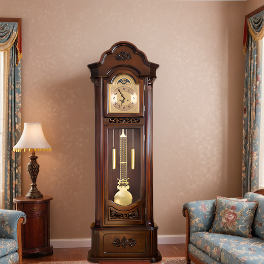 Honghe solid wood floor-standing clock mechanical clock mechanical winding movement European vertical clock large seat clock retro clock 9922 red German Hemler imported movement