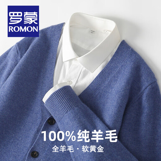 
ROMON (ROMON) 2024 new spring and autumn pure wool sweater for men V-neck youth business casual large size sweater for men wool jacket for men light gray XL