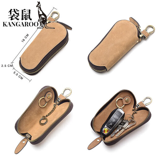 Känguru (Känguru) Neuer Retro Leder-Schlüsselbeutel Multifunktional Reißverschluss praktische verrückte Pferdeleder GM Key Bag Schlüsselbraun braun