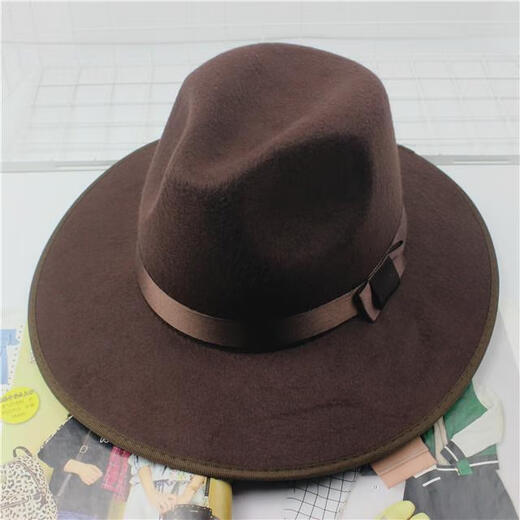 钟阿四复古黑色大檐英伦爵士帽礼帽男女士舞台儿童表演帽子 大檐毛呢棕色 儿童款（3-6岁54cm）