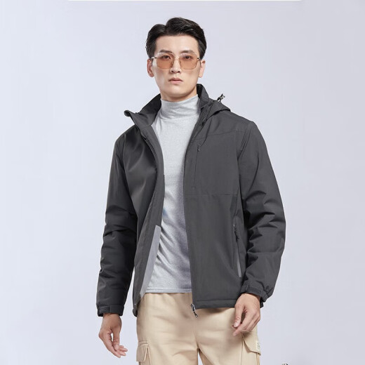 Woodpecker (TUCANO) plus velvet integrated jacket for women and men single-layer outdoor autumn and winter mountaineering jacket jacket warm soft shell windbreaker 9930A dark gray-men [solid color] L