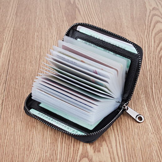 
FXS genuine leather men's multi-card card bag bank card case certificate bag head layer cowhide anti-theft brushing of women's driver's license leather case anti-theft brushing of black [12 card positions + 2 certificate positions]