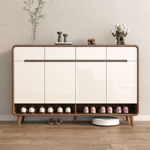 JUZHU's new style new Chinese-style solid wood shoe cabinet simple household door entrance entrance entrance entrance entrance storage cabinet storage cabinet door against the wall storage walnut color 106cm long delivery