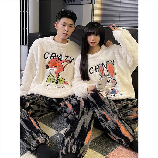 Shengzhu Zootopia coral velvet couple pajamas for women autumn and winter warm thickened flannel men's student home wear set #KYX-H5557 Thickened model women's model M 75-100 Jin Jin is equal to 0.5 kg