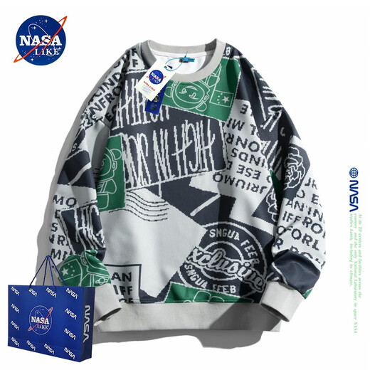 NASALIKE official trendy brand round neck sweatshirt for men in spring and autumn trend ins retro student handsome couple jacket top long sleeve T off white 2XL recommended 145-160Jin Jin is equal to 0.5 kg