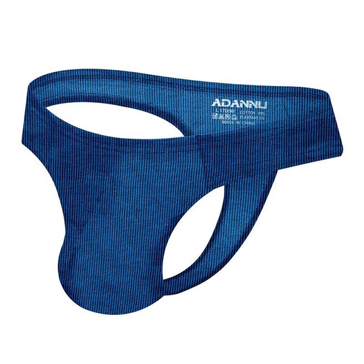 Men's low-waist thong sexy threaded cotton solid color buttocks highlighting big breathable bikini briefs blue 2XL