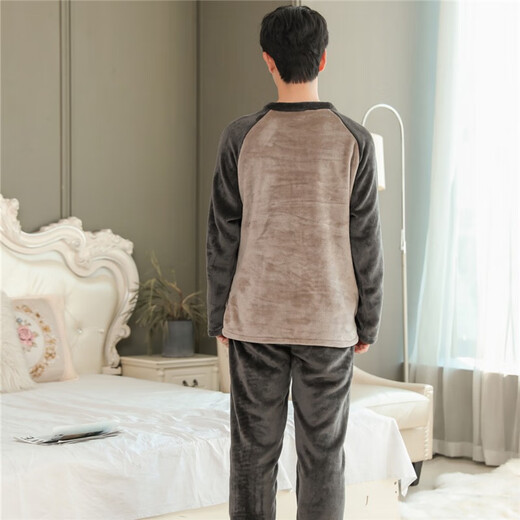 Pyjama masculin pour hommes en automne et flanelle d'hiver épais chauds d'âge moyen et jeunes étudiants dessin animé coues rond vêtements de maison d'hiver wyex3882 pour hommes en L (recommandé 90-115 Jin [Jin est égal à 0,5 kg])