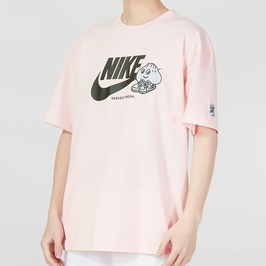 耐克（NIKE） 短袖T恤男士夏季运动服宽松纯棉印花休闲叠搭刺绣轻便半袖上衣 FB9804-686粉色 L