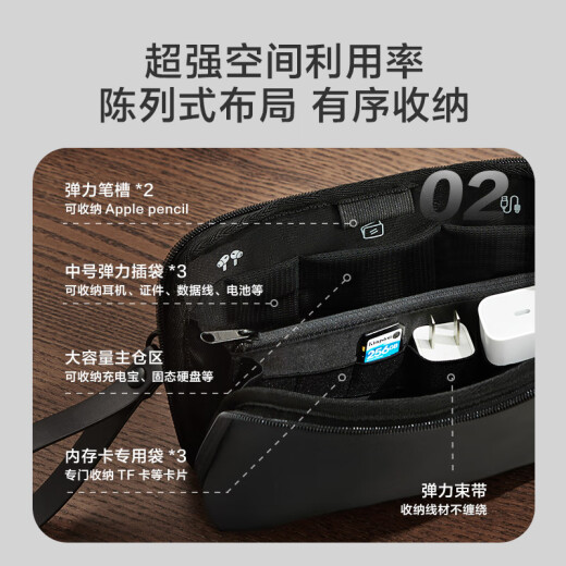 京东京造 数码配件收纳包 数据线充电器电源存储卡保护化妆包 黑色
