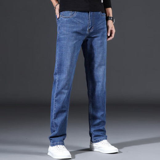 Aemape American Apple High-End-Jeans für Männer im Sommer dünne amerikanische elastische losen gerade Männerhosen Casual Hosen Männer 6221 Blau und schwarze reguläre Größe 30 Größen Taille 2 Fuß 3 geeignet für etwa 110-120 Jin [Jin entspricht 0,5 kg]