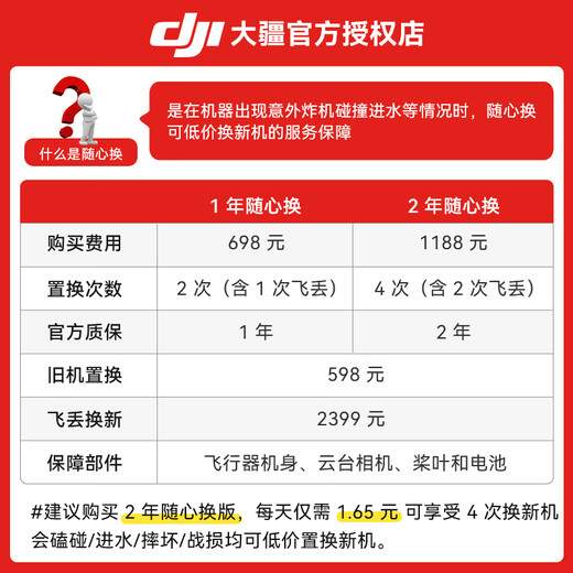 大疆（DJI）Air 3 双摄旅拍无人机 全向避障飞行器 长续航遥控飞机 高清图传专业广角航拍器 Air 3增强图传版【含配件礼包+128G卡】 随心换一年版（698元）