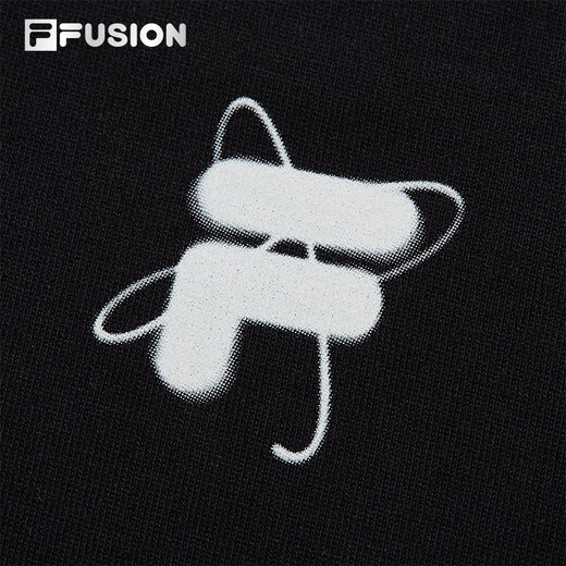 FILA FUSION斐乐潮牌情侣款针织短袖衫2025春新款凉感宽松纯棉T恤 正黑色-BK L