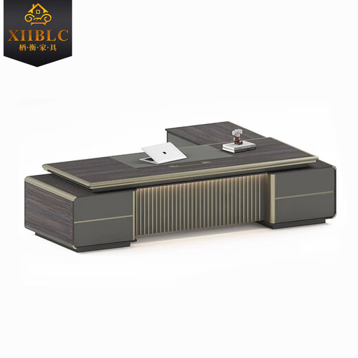 Qiheng (XIIBLC) simple and modern president desk boss desk office desk high-end light luxury executive desk with lights 2.4 meters boss desk (double cabinet with lights)