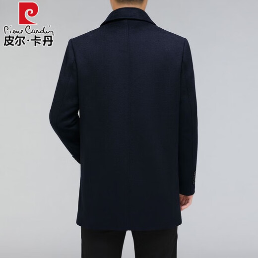 Pierre Cardin cashmere coat for middle-aged and older men, plus velvet and thickening, high-end middle-aged and elderly dad's mid-length woolen woolen winter coat, short navy blue, velvet and thickened lining 180/XL